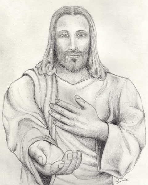 Pencil Drawing of Jesus Offering His Hand