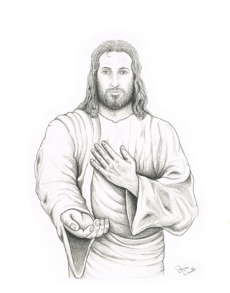 Jesus Offering His Hand Pencil Drawing of Jesus Christ by Jaison Cianelli